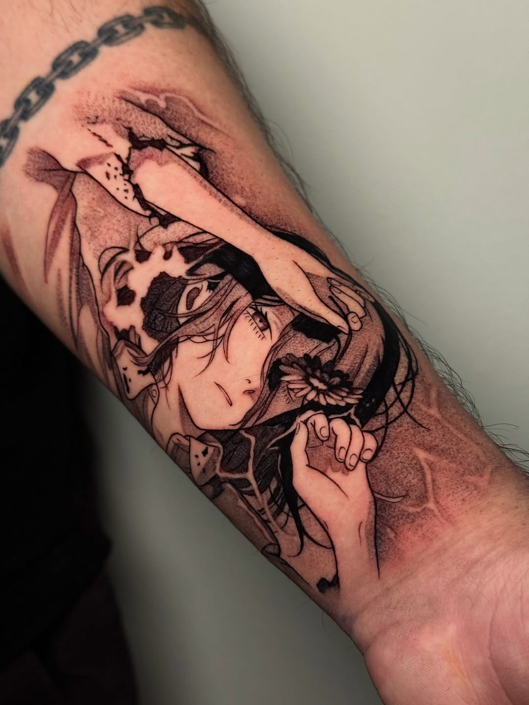 Tattoo by @inkedbykiki — anime, black_and_grey
