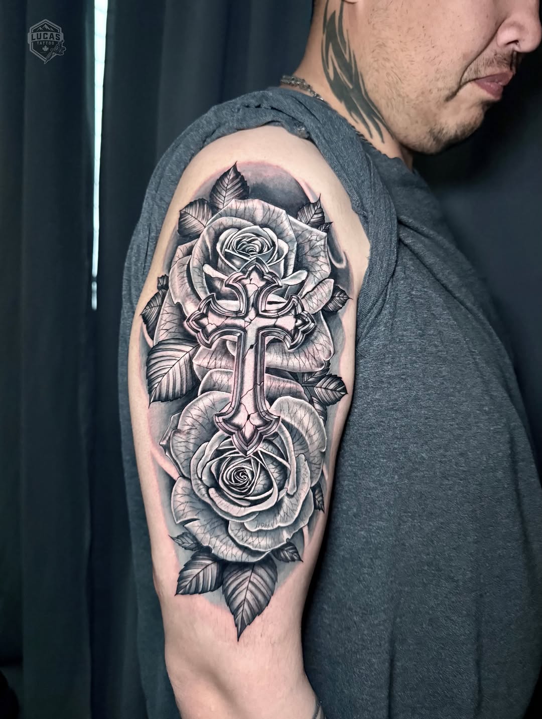 Tattoo by @lucastattoo.ca โ realism, black_and_grey