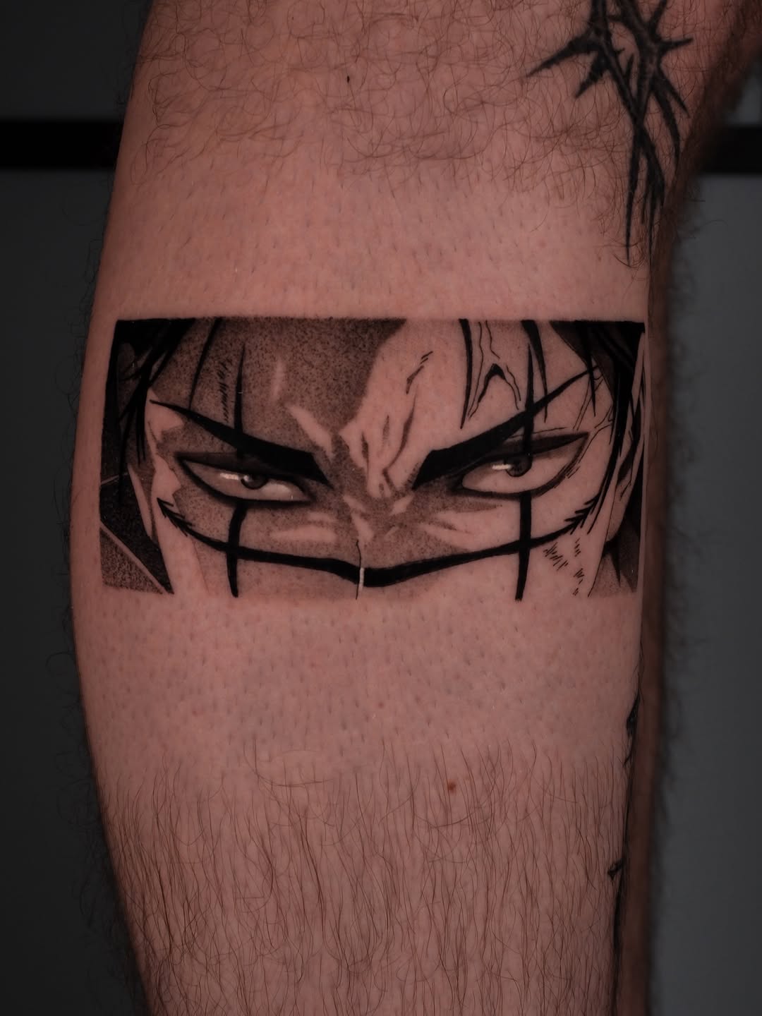 Tattoo by @yakir.tattooer — anime, black_and_grey