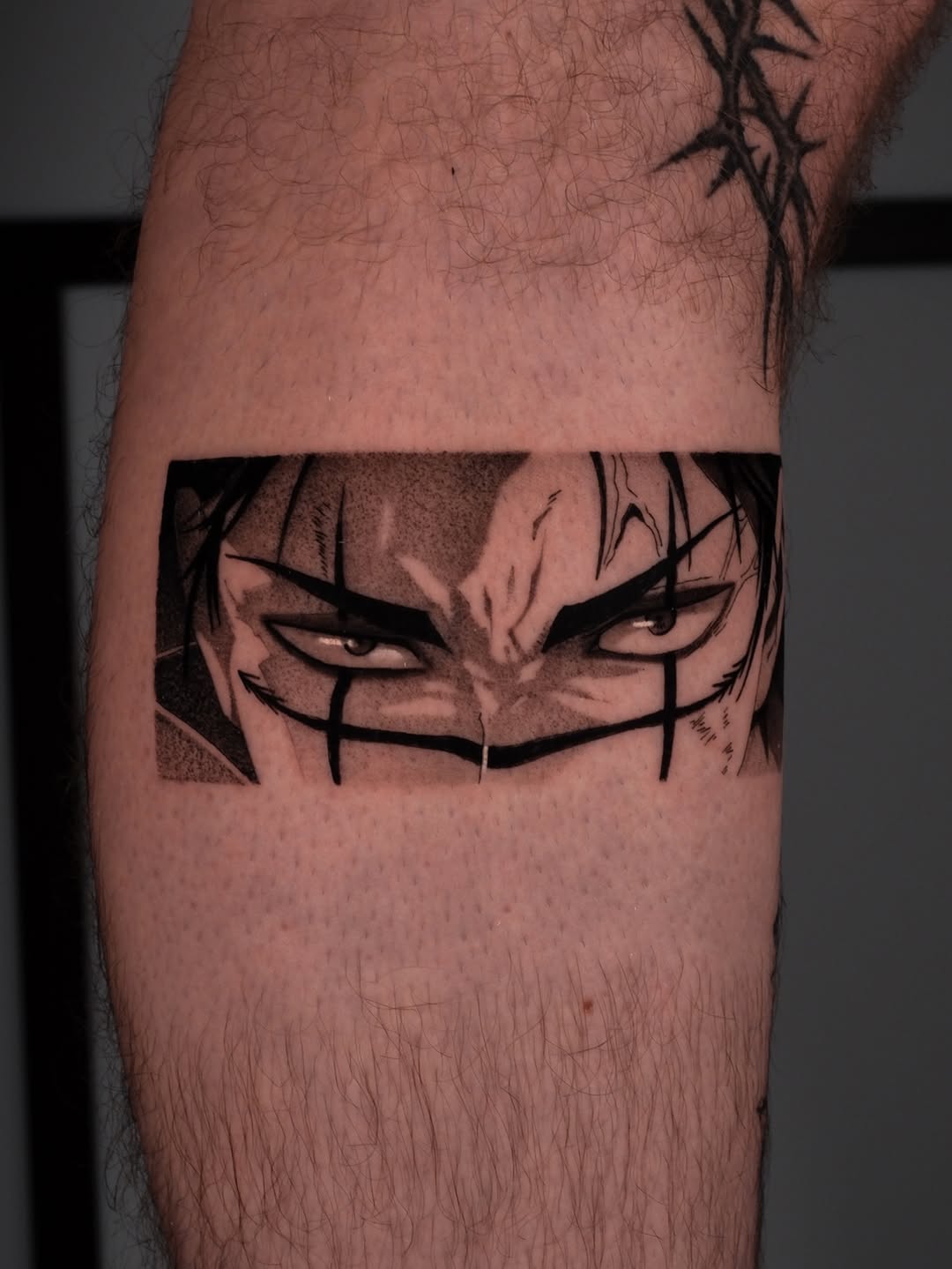 Tattoo by @yakir.tattooer — anime, black_and_grey