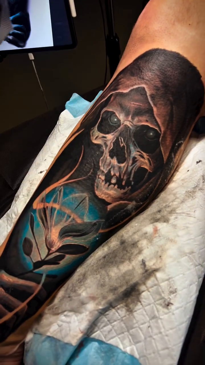Tattoo by @chrislawtattoos — dark_realism, black_and_grey
