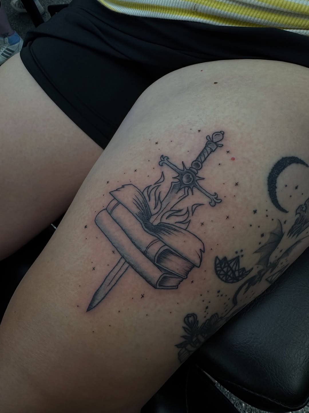Tattoo by @pushingpigment1117 — illustrative, black_and_grey