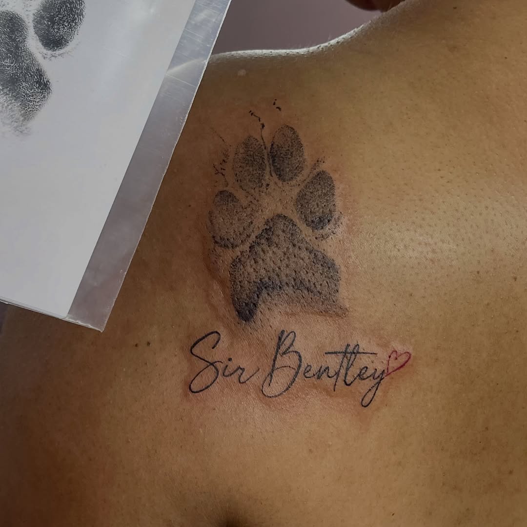 Tattoo by @inknpaint.society โ lettering_script, black_and_grey