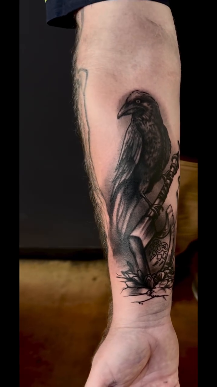 Tattoo by @daveisoldbutstillkicknit — realism, black_and_grey