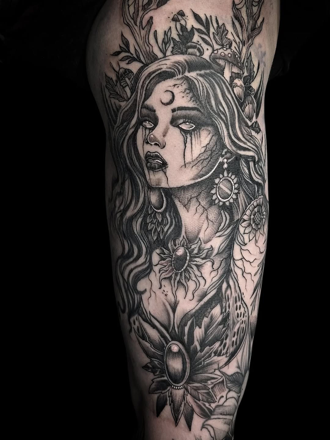 Tattoo by @powetattoos — dark_realism, black_and_grey