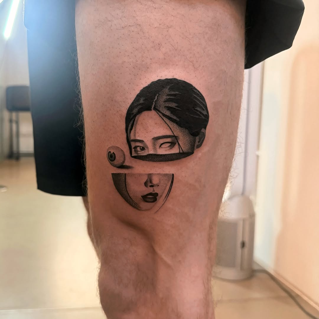 Tattoo by @domcozzaart — black_and_grey, surrealism