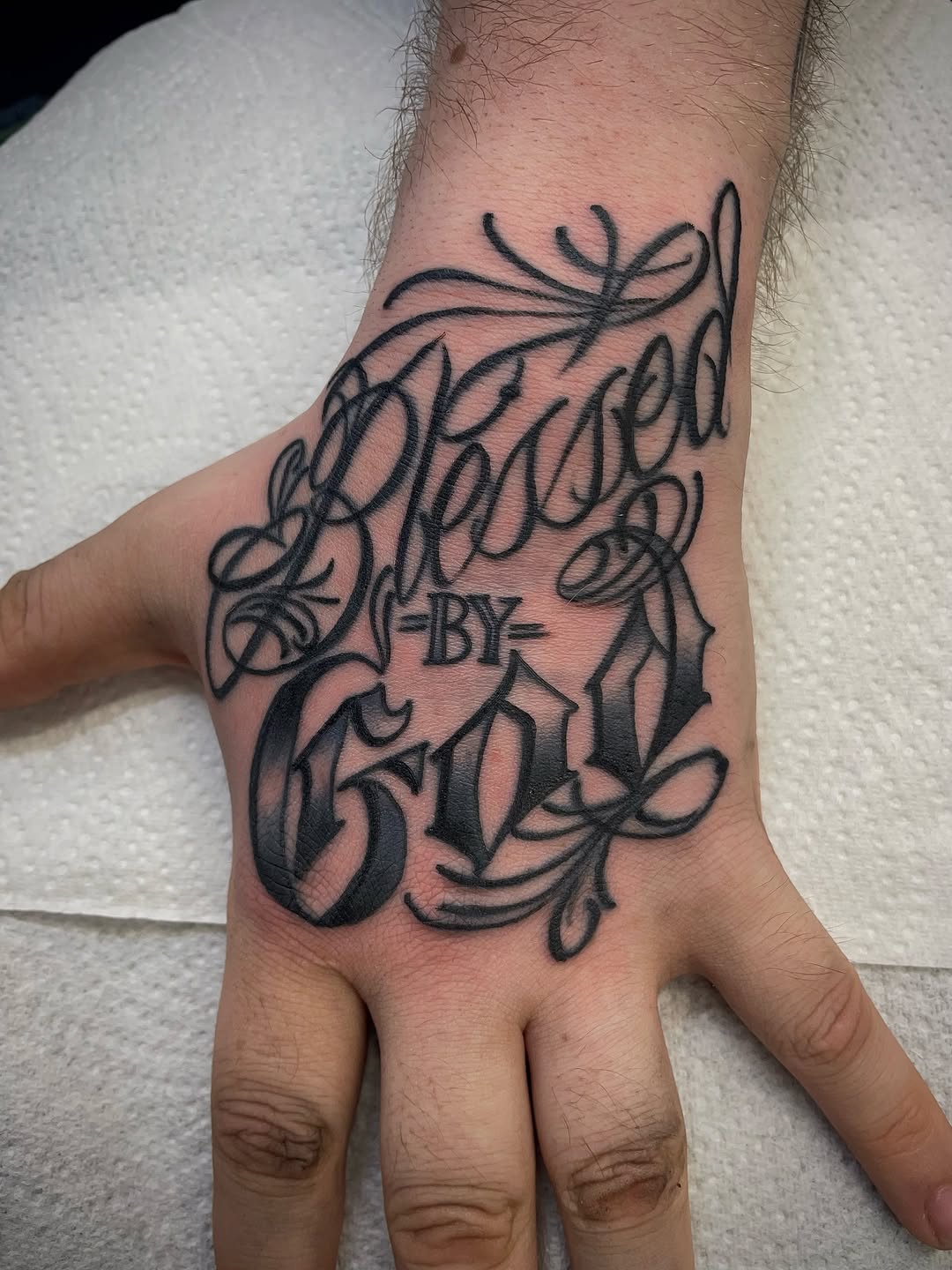 Tattoo by @montana_blue — lettering_script, chicano