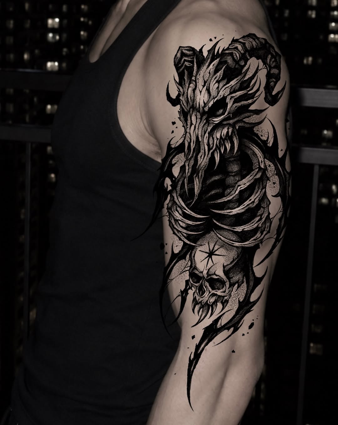 Tattoo by @kim9ang — black_and_grey, dark_realism