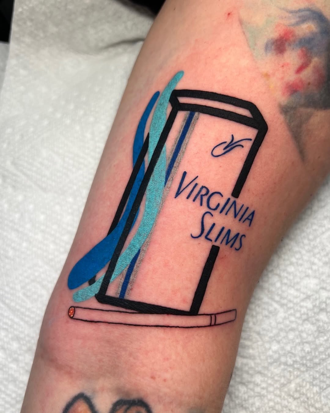 Tattoo by @mbakertattoo — lettering_script, trash_polka