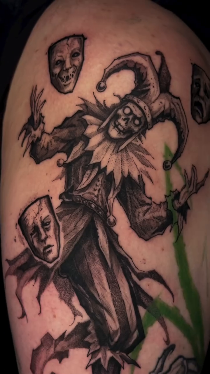 Tattoo by @grimlurk.ink — dark_realism, black_and_grey
