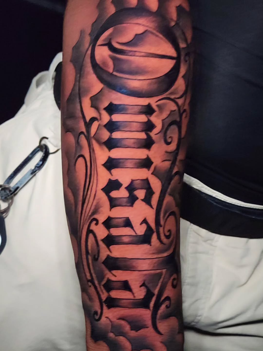 Tattoo by @theinkboxtattoos — lettering_script, black_and_grey