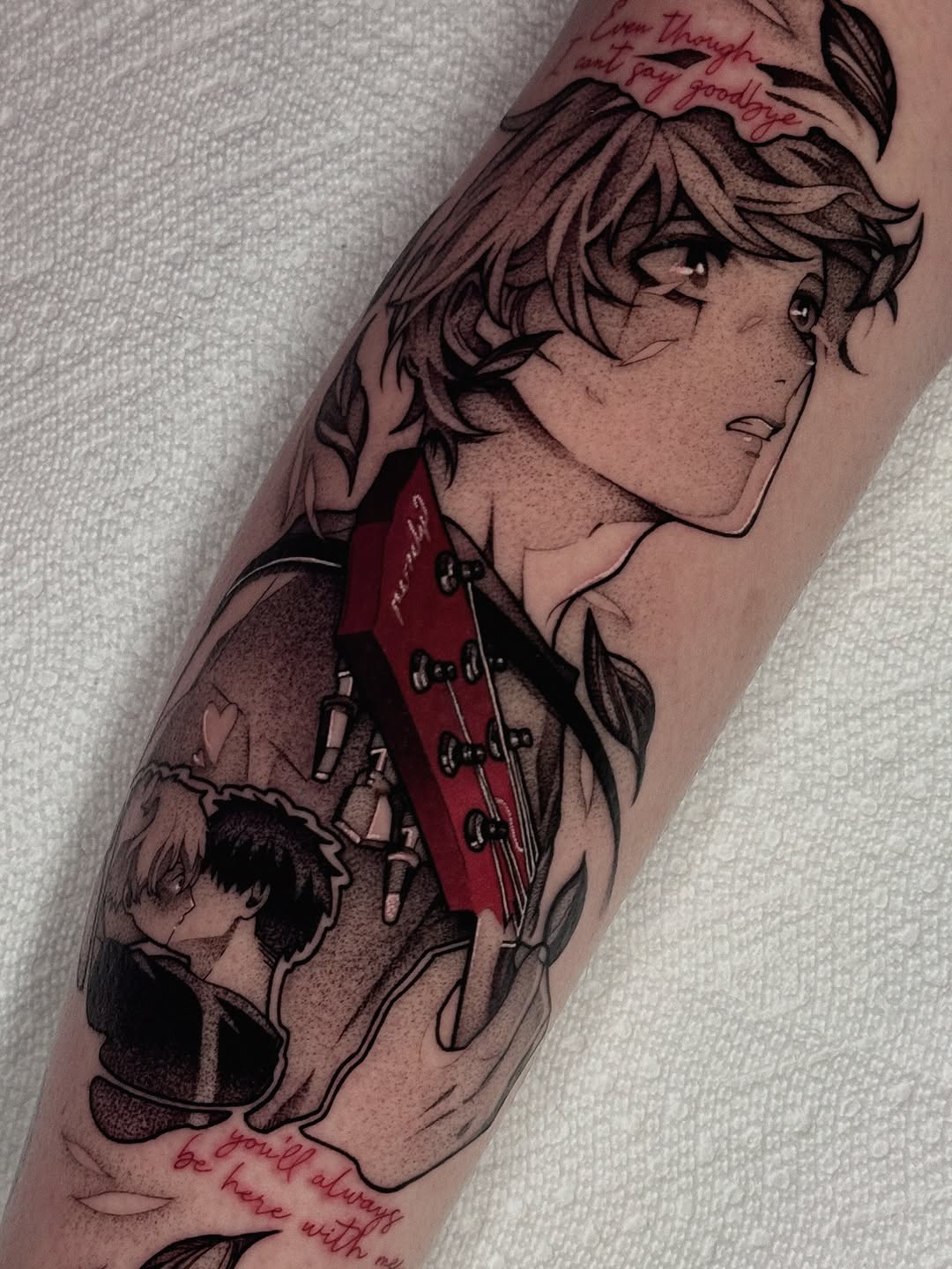 Tattoo by @xq.ink — anime, lettering_script