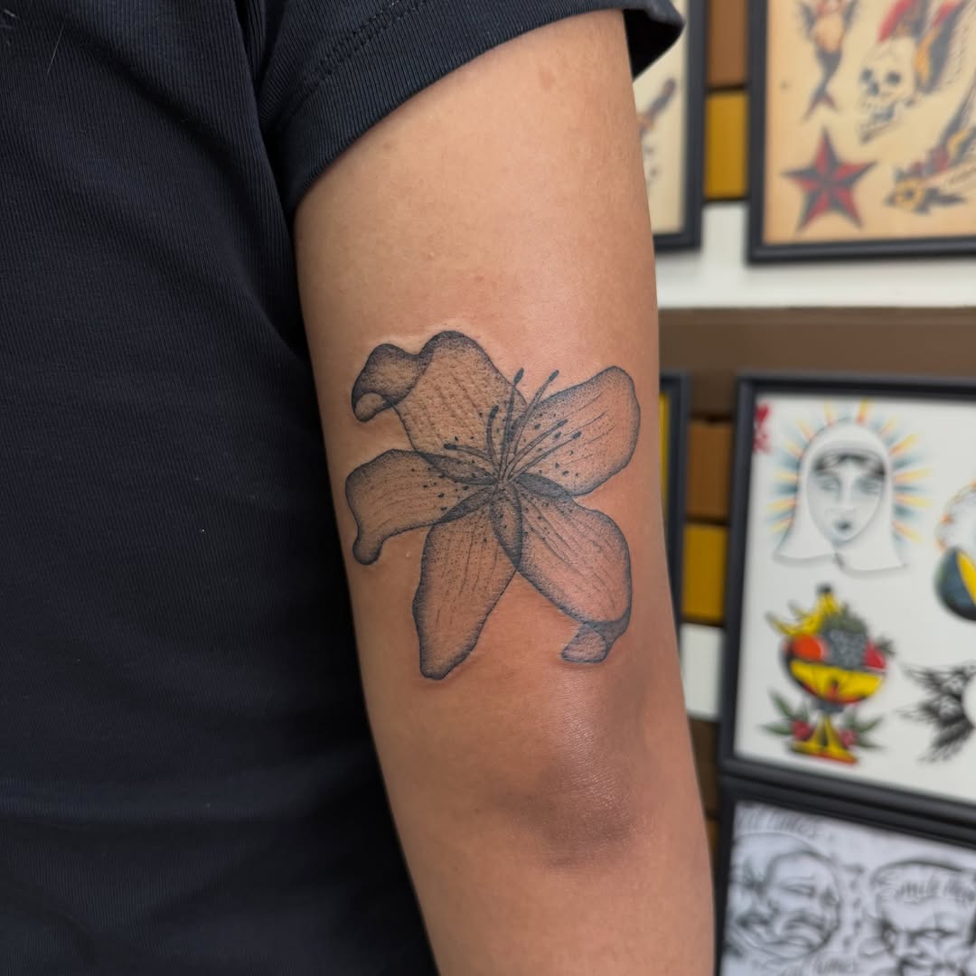 Tattoo by @allie.g.tattoo — dotwork, black_and_grey