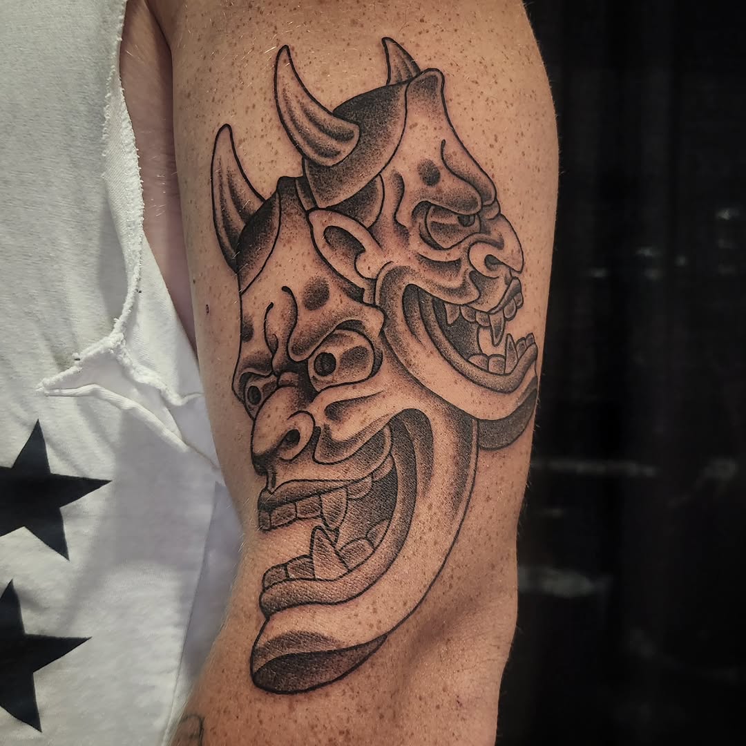 Tattoo by @dripping_moustache — japanese_irezumi, black_and_grey