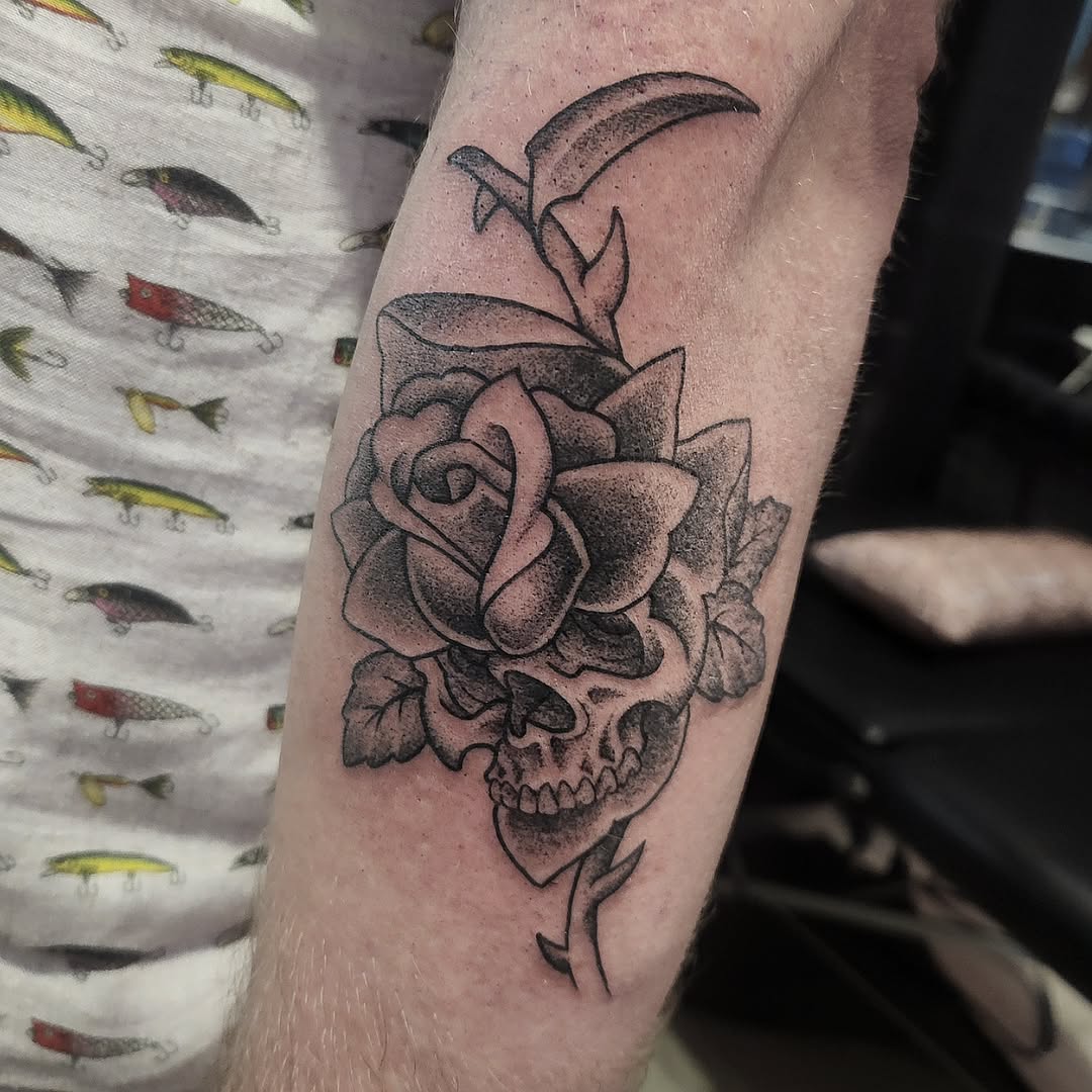 Tattoo by @dripping_moustache — black_and_grey, realism