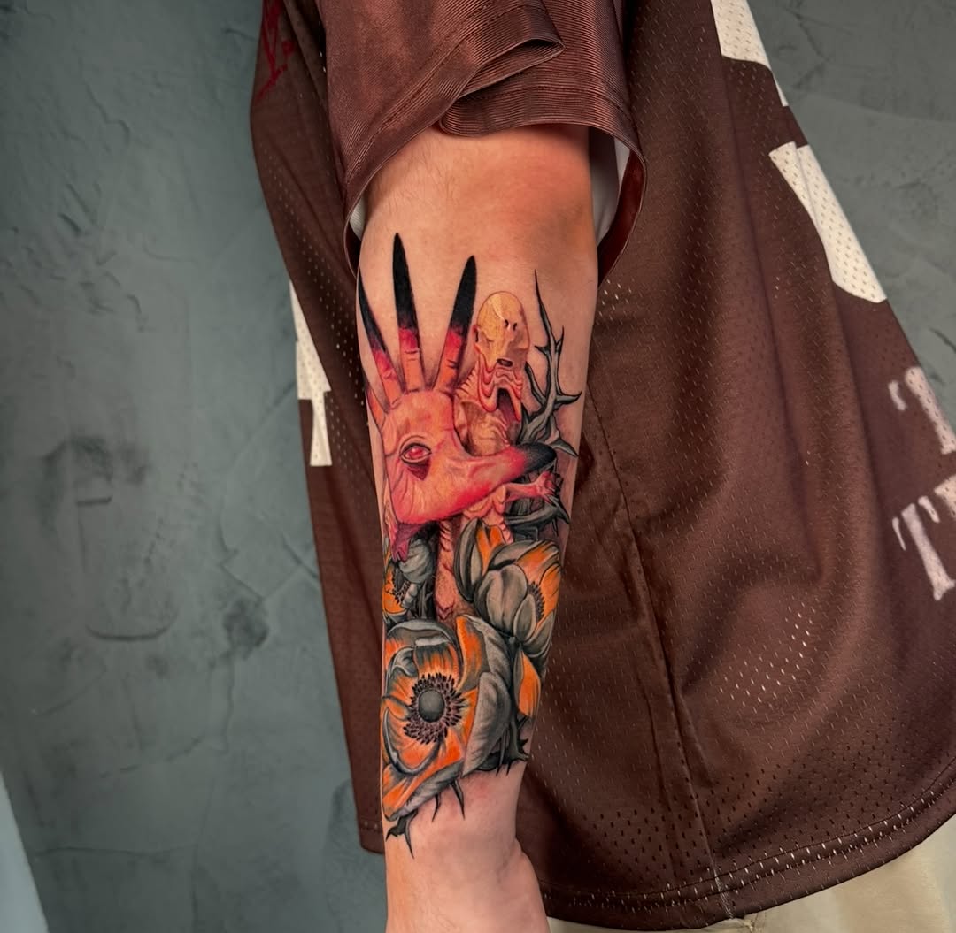 Tattoo by @ethanlundtattooing — dark_realism, trash_polka