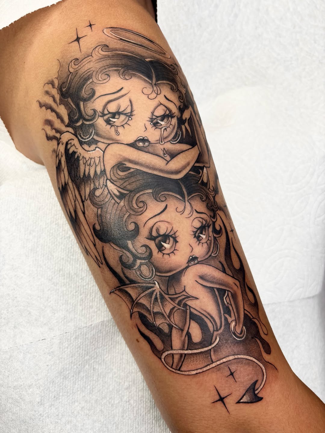 Tattoo by @valeriemourningstar — new_school, black_and_grey