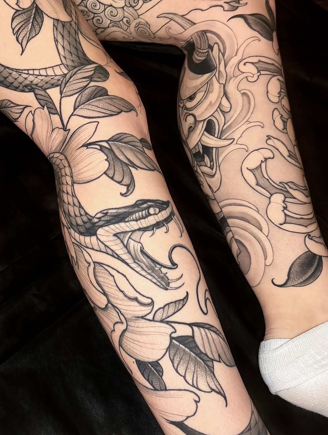 Tattoo by @robbiepina — japanese_irezumi, black_and_grey