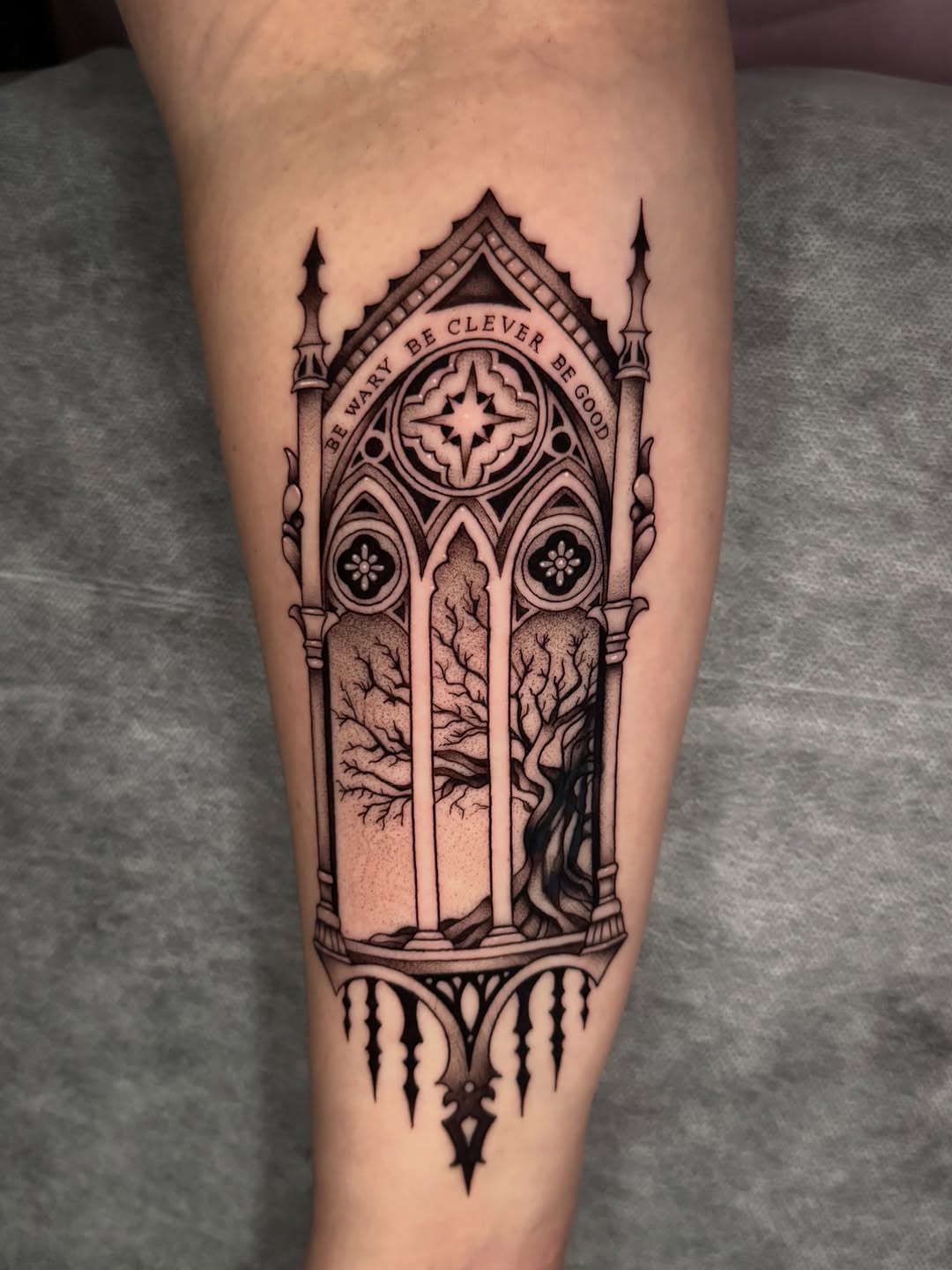 Tattoo by @hackytats — black_and_grey, ornamental