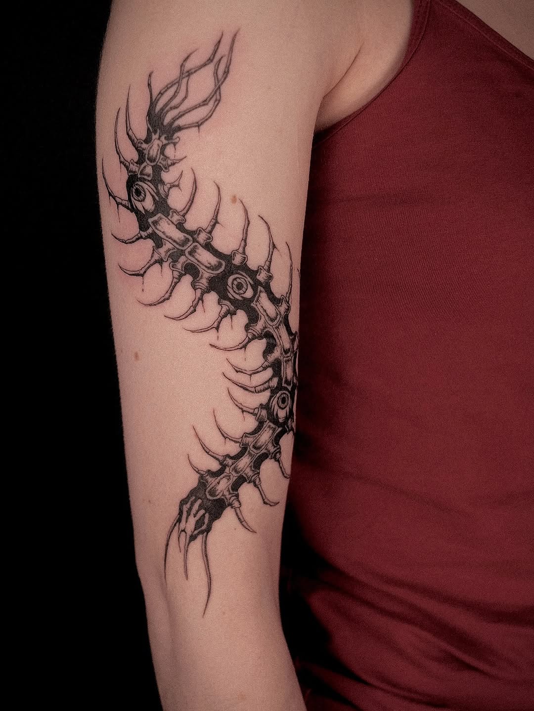 Tattoo by @shaypokes — black_and_grey, dark_realism