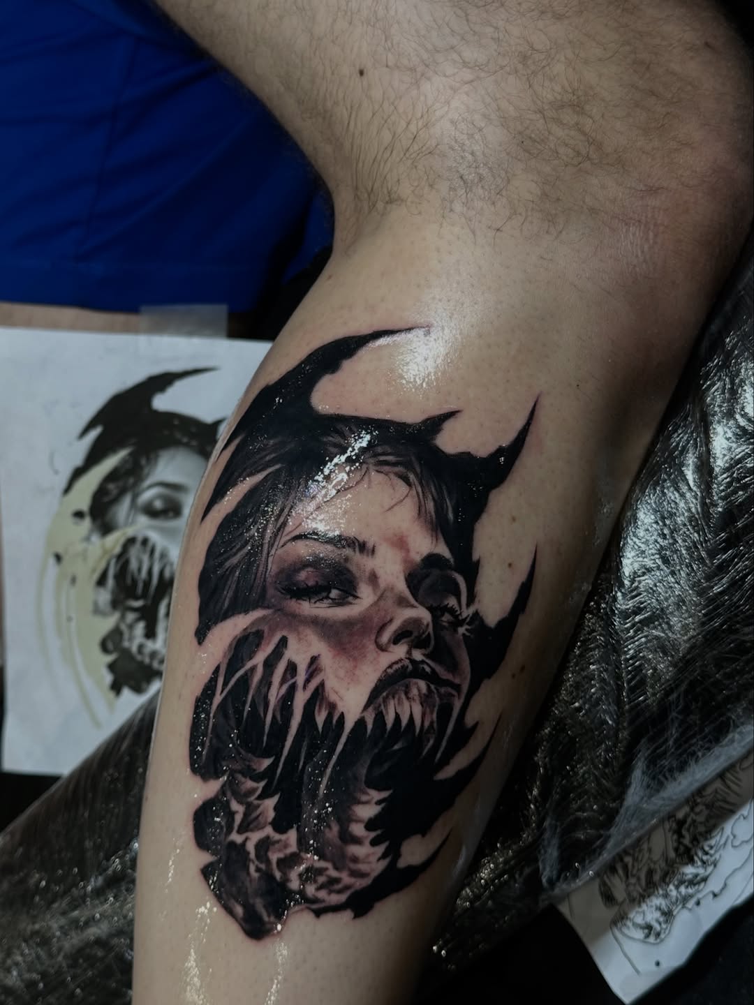 Tattoo by @kay.b.tats — dark_realism, black_and_grey