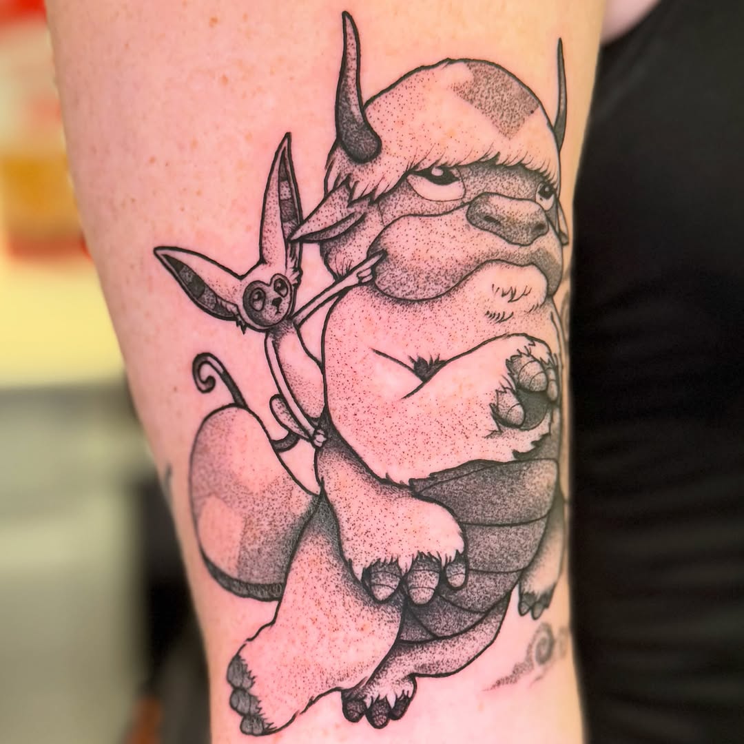 Tattoo by @rarepandatats — dotwork, anime