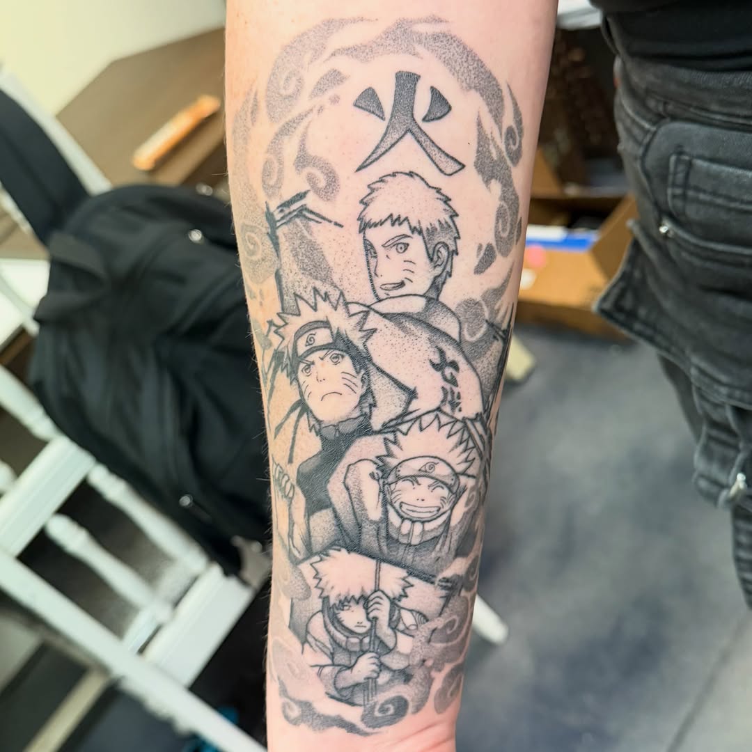 Tattoo by @rarepandatats — anime, dotwork