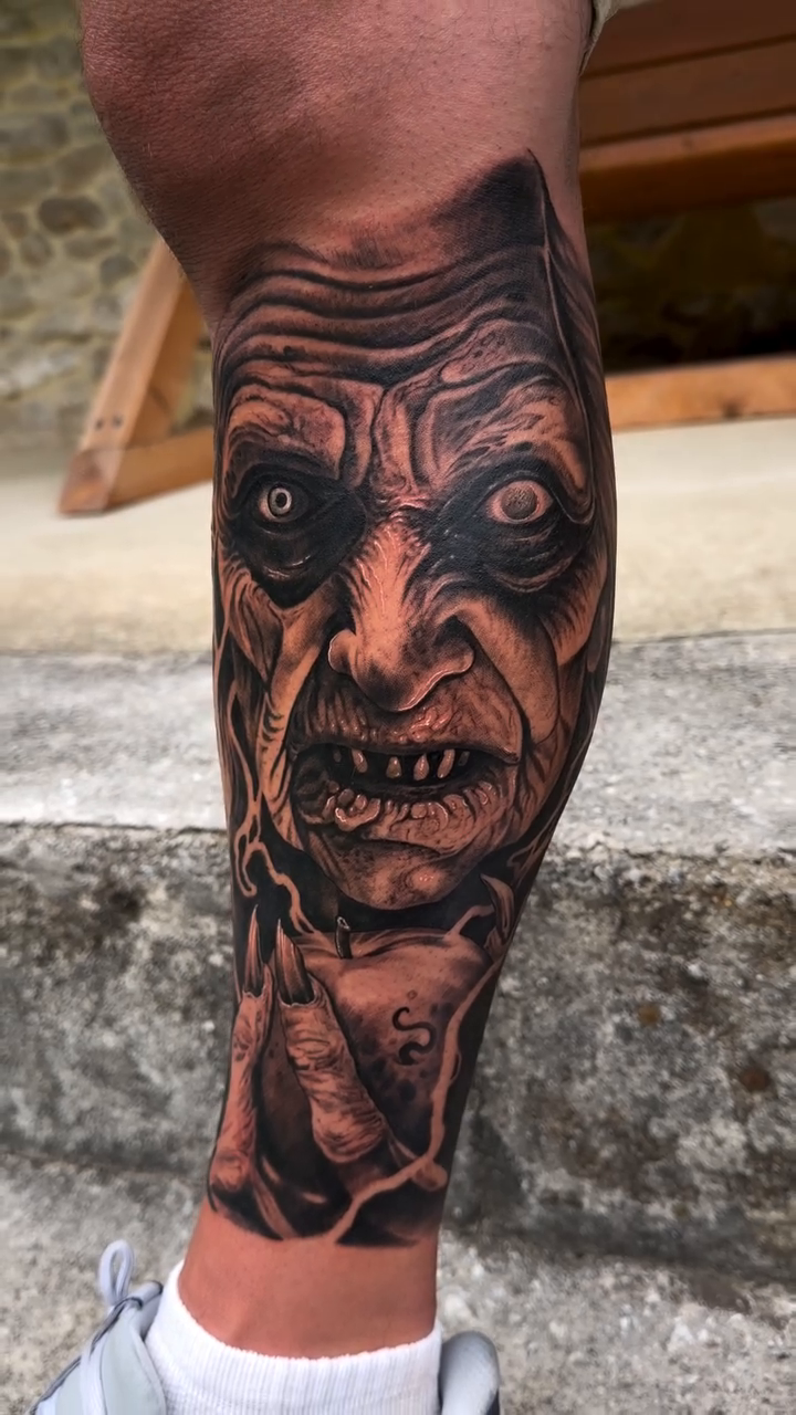 Tattoo by @dark_shadows_tattoo — dark_realism, black_and_grey