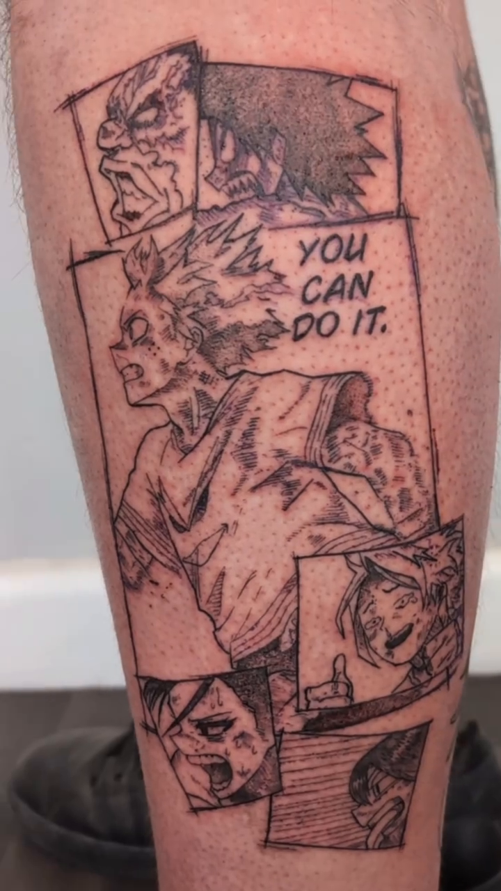 Tattoo by @unicornvomit.tattoo โ anime, black_and_grey