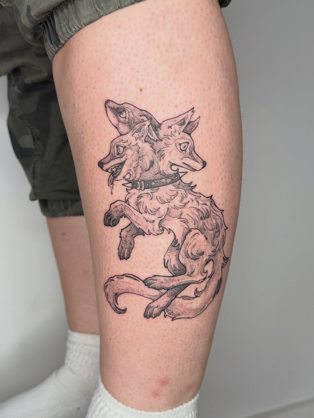 Tattoo by @cat.tatz — black_and_grey, dark_realism