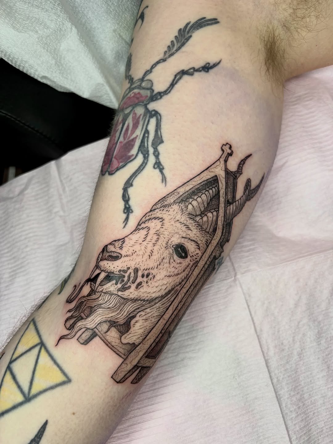 Tattoo by @softcorehorror — black_and_grey, illustrative