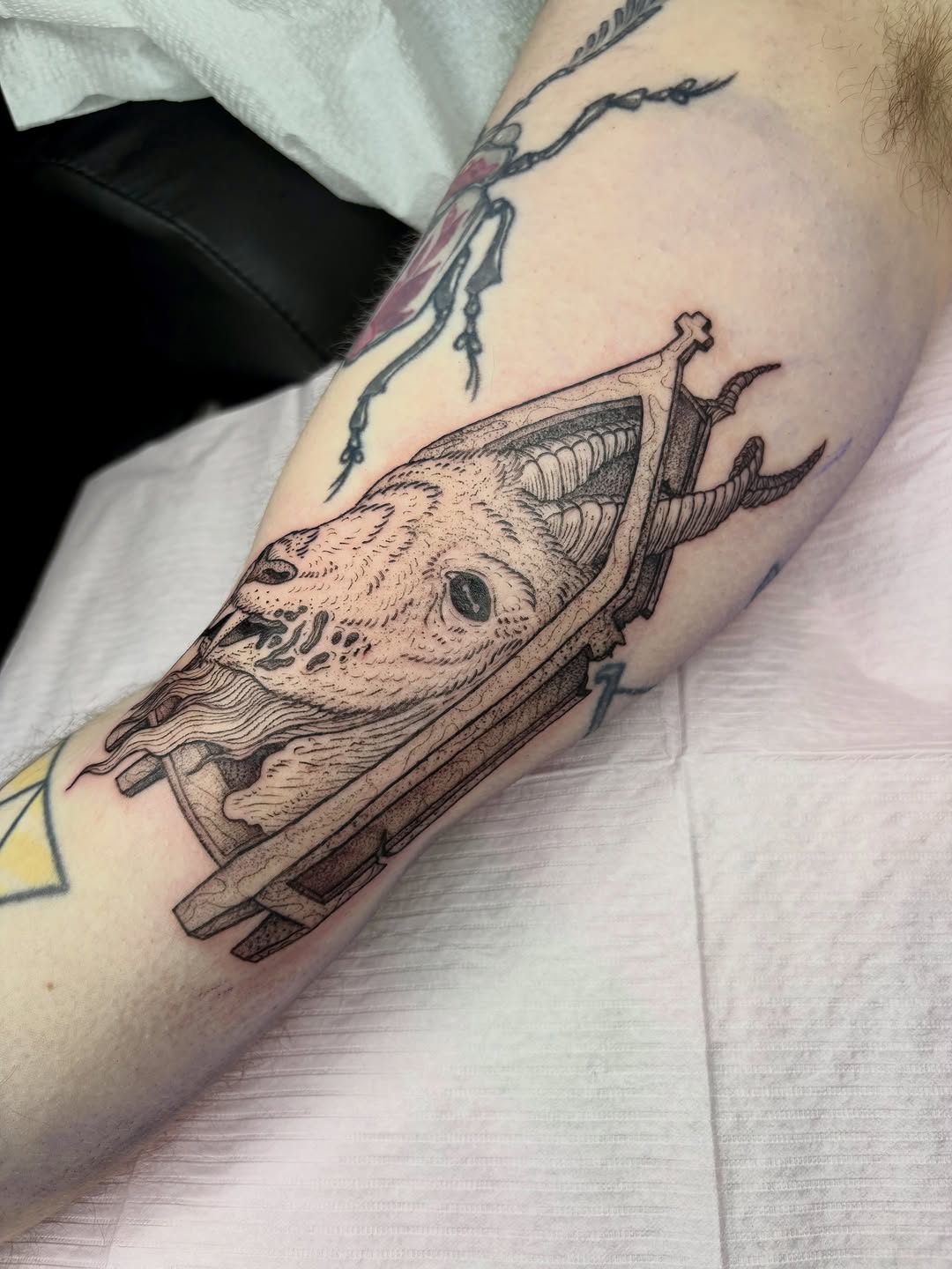 Tattoo by @softcorehorror — dark_realism, black_and_grey