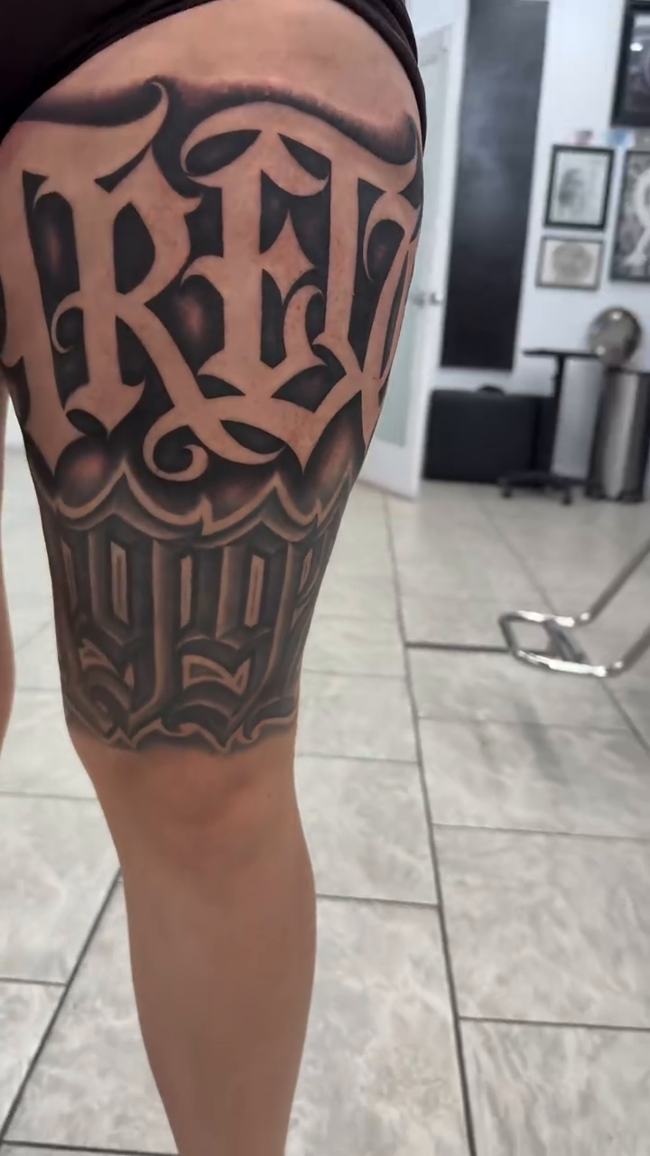 Tattoo by @dl_ta2s — lettering_script, chicano