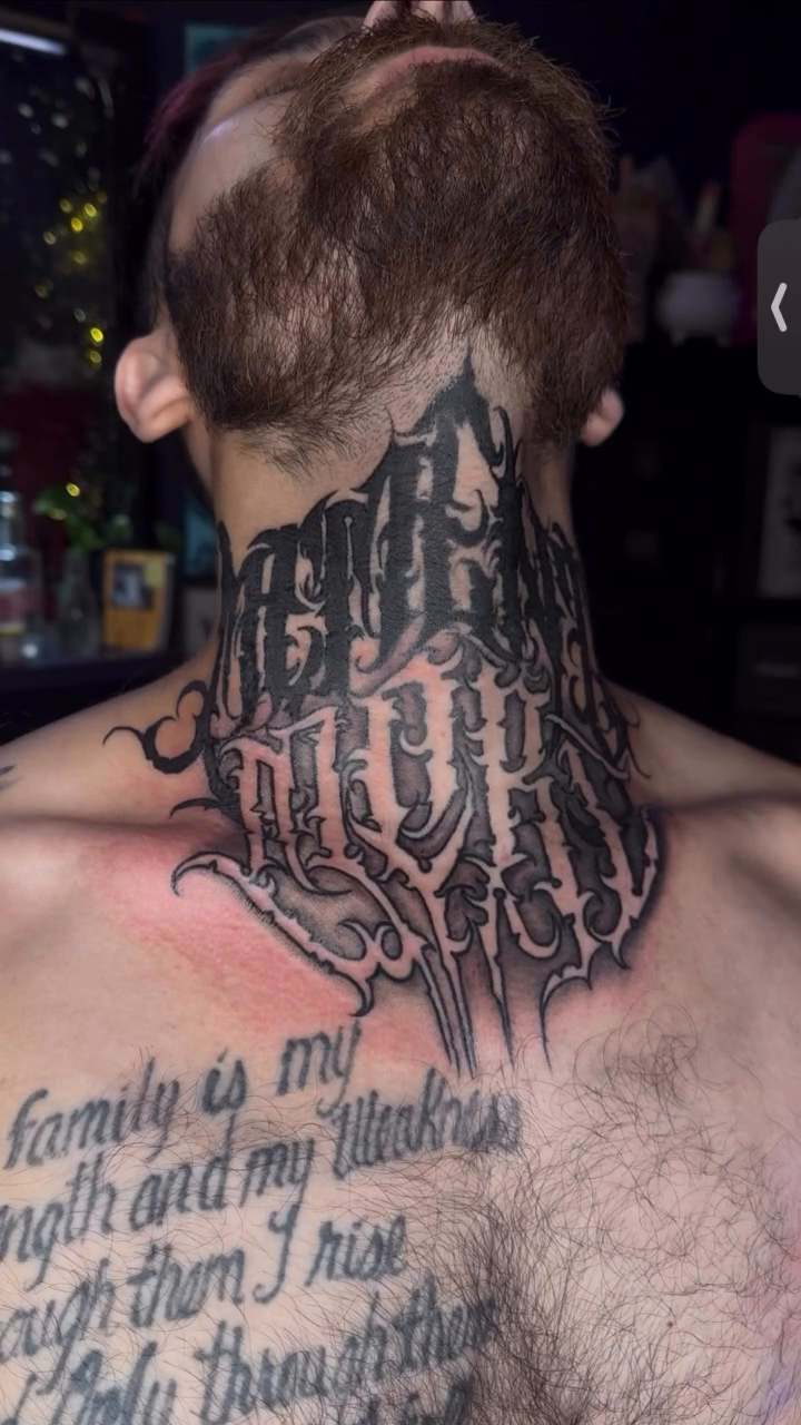 Tattoo by @moya__ink — lettering_script, blackwork