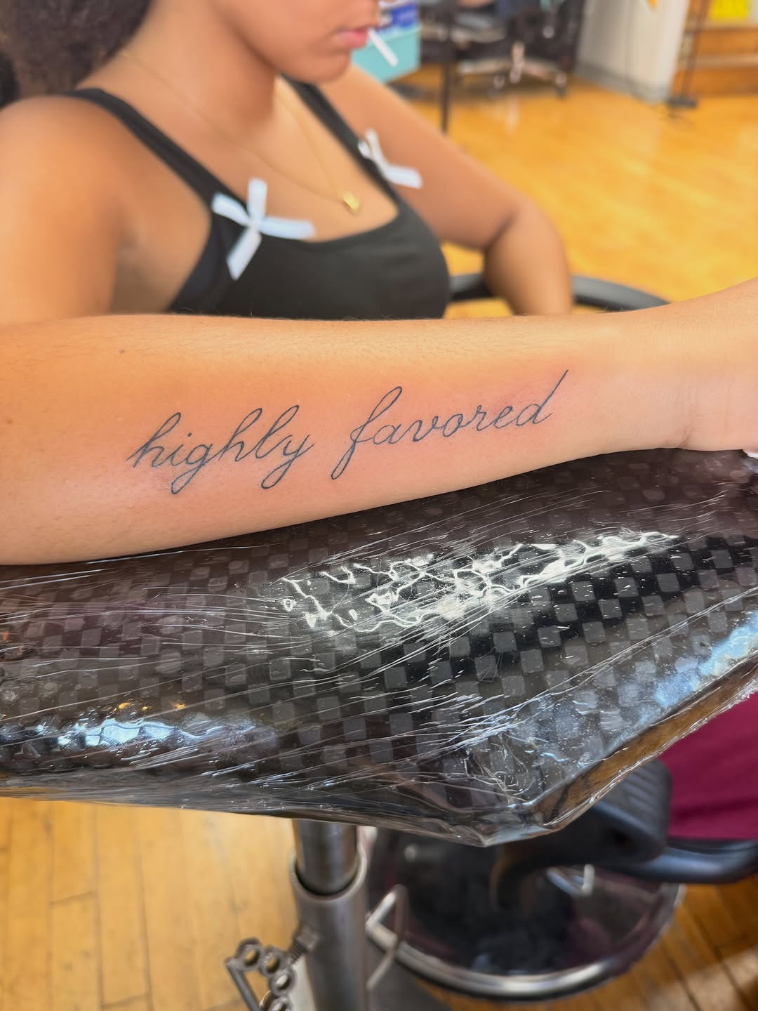 Tattoo by @inked_by_parisapple — lettering_script, fine_line