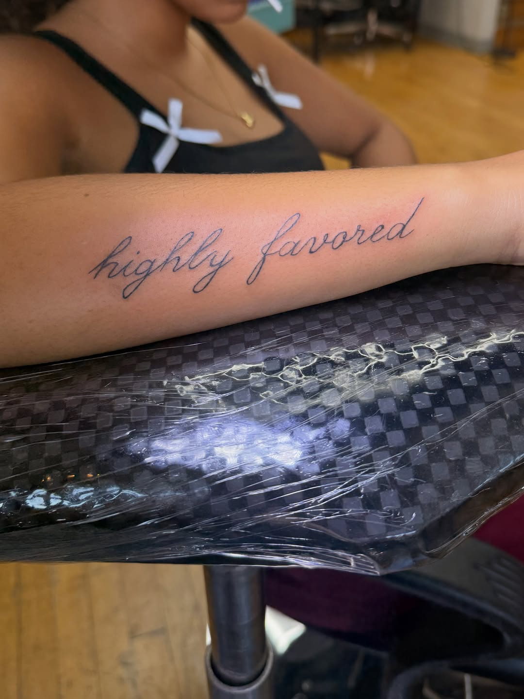 Tattoo by @inked_by_parisapple — lettering_script, fine_line