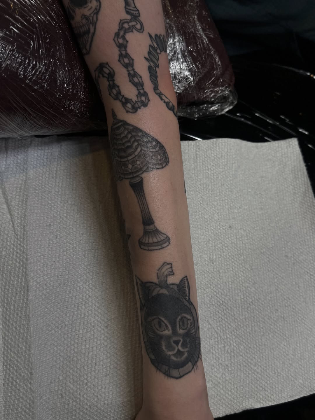 Tattoo by @stabbedbymaddie — black_and_grey, illustrative