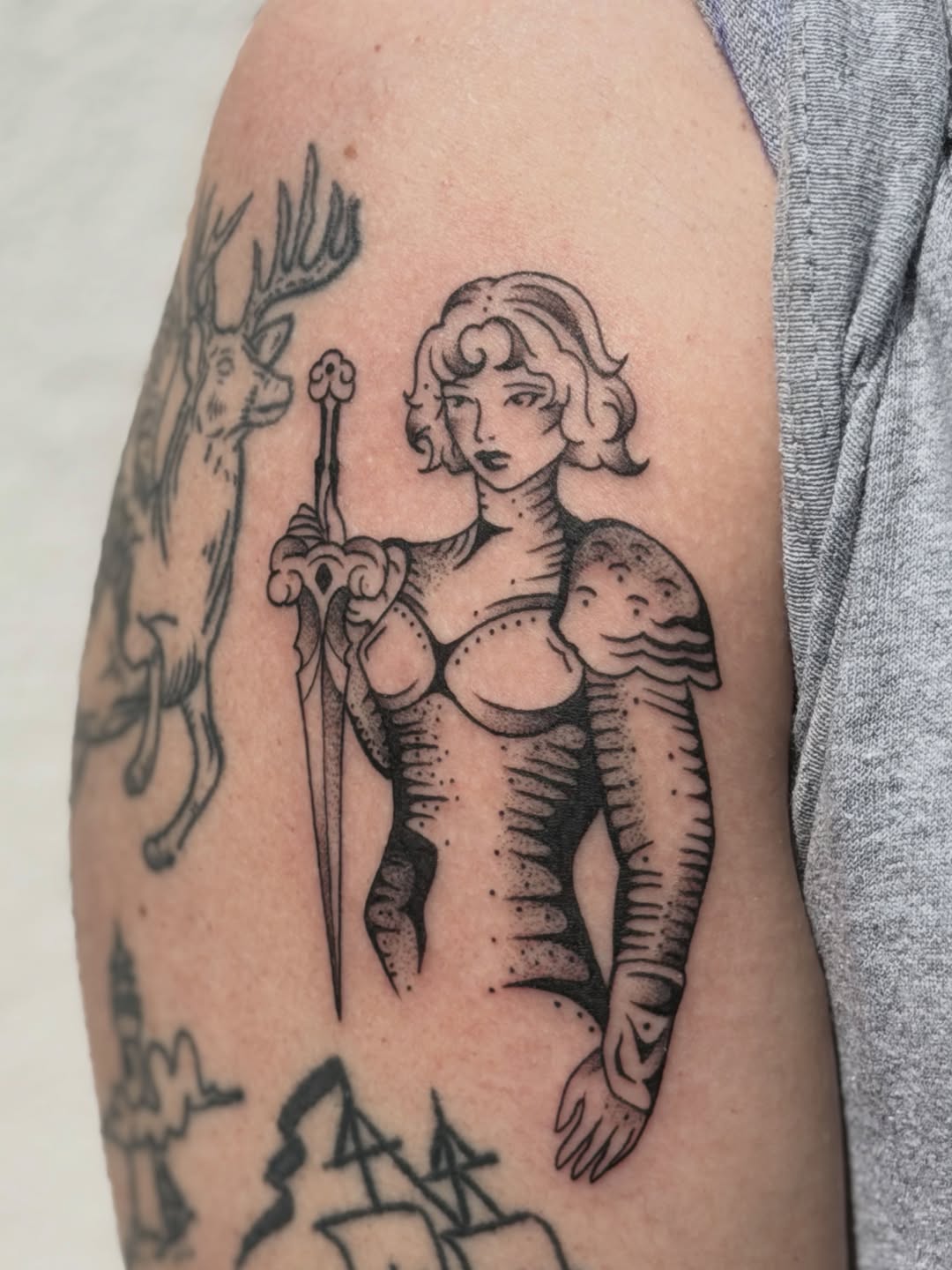 Tattoo by @fleabagtattoos — black_and_grey, chicano