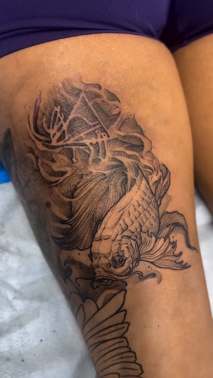 Tattoo by @pobzombie — japanese_irezumi, black_and_grey