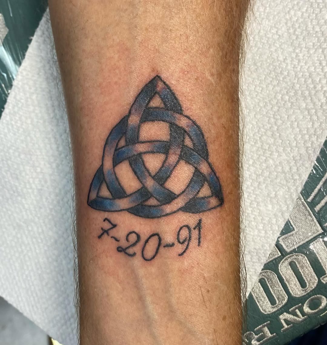 Tattoo by @melonmyerstattoos — geometric, lettering_script