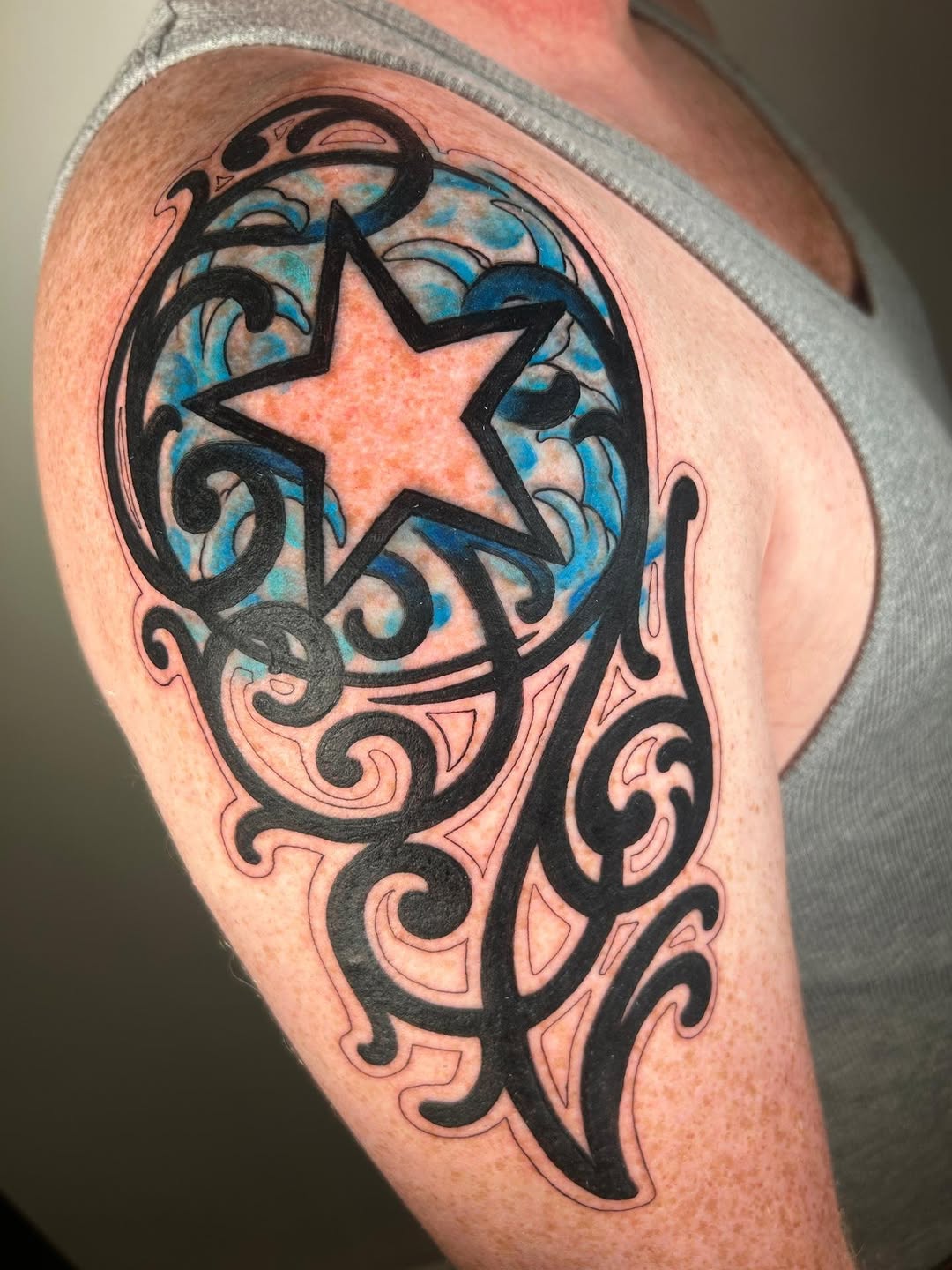 Tattoo by @chloemarietattoos — blackwork, tribal
