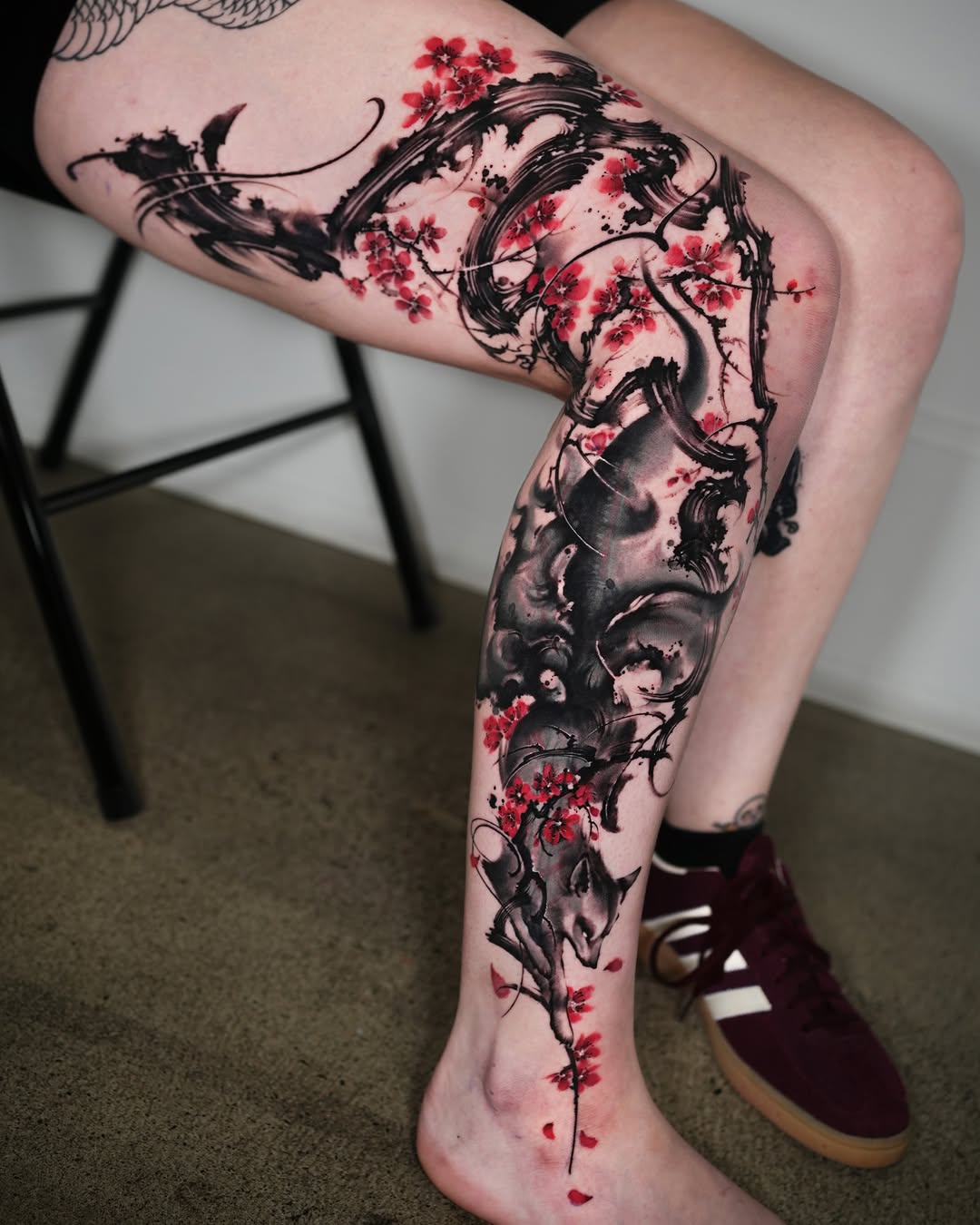 Tattoo by @jiya.brush — black_and_grey, watercolor