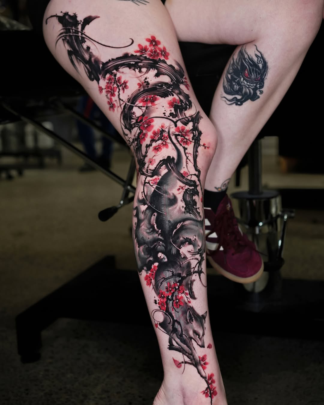 Tattoo by @jiya.brush — black_and_grey, watercolor
