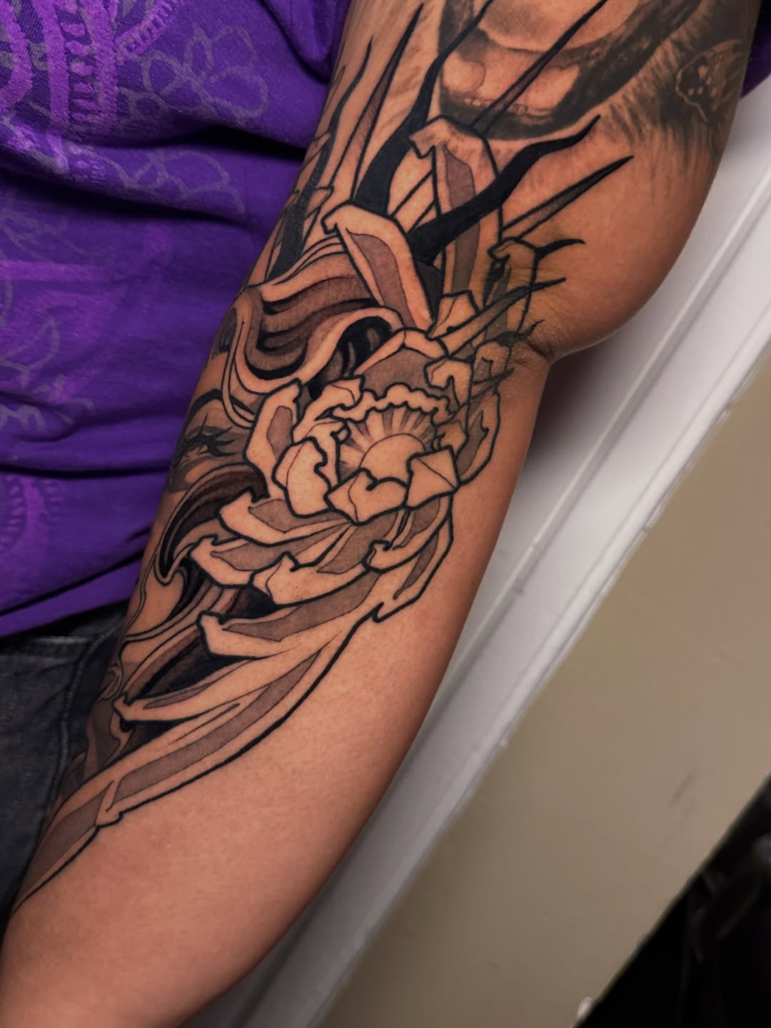 Tattoo by @grizzleyclaire — japanese_irezumi, black_and_grey