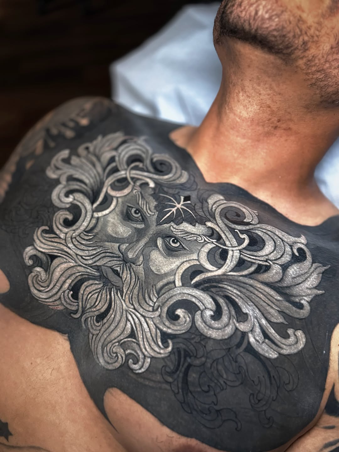 Tattoo by @aaronriddletattoos — blackwork, black_and_grey