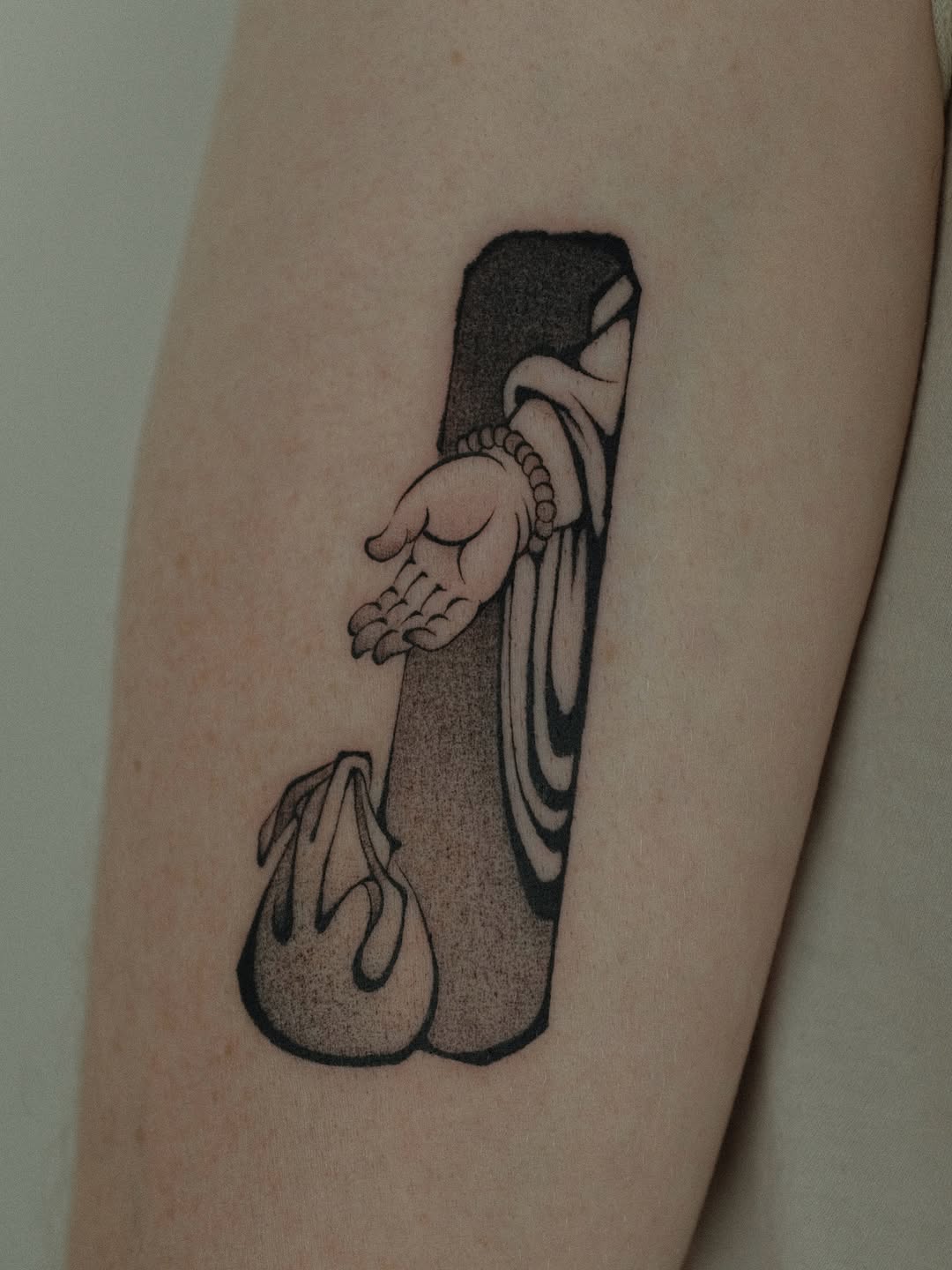 Tattoo by @xiaolun_tatt — black_and_grey, chicano