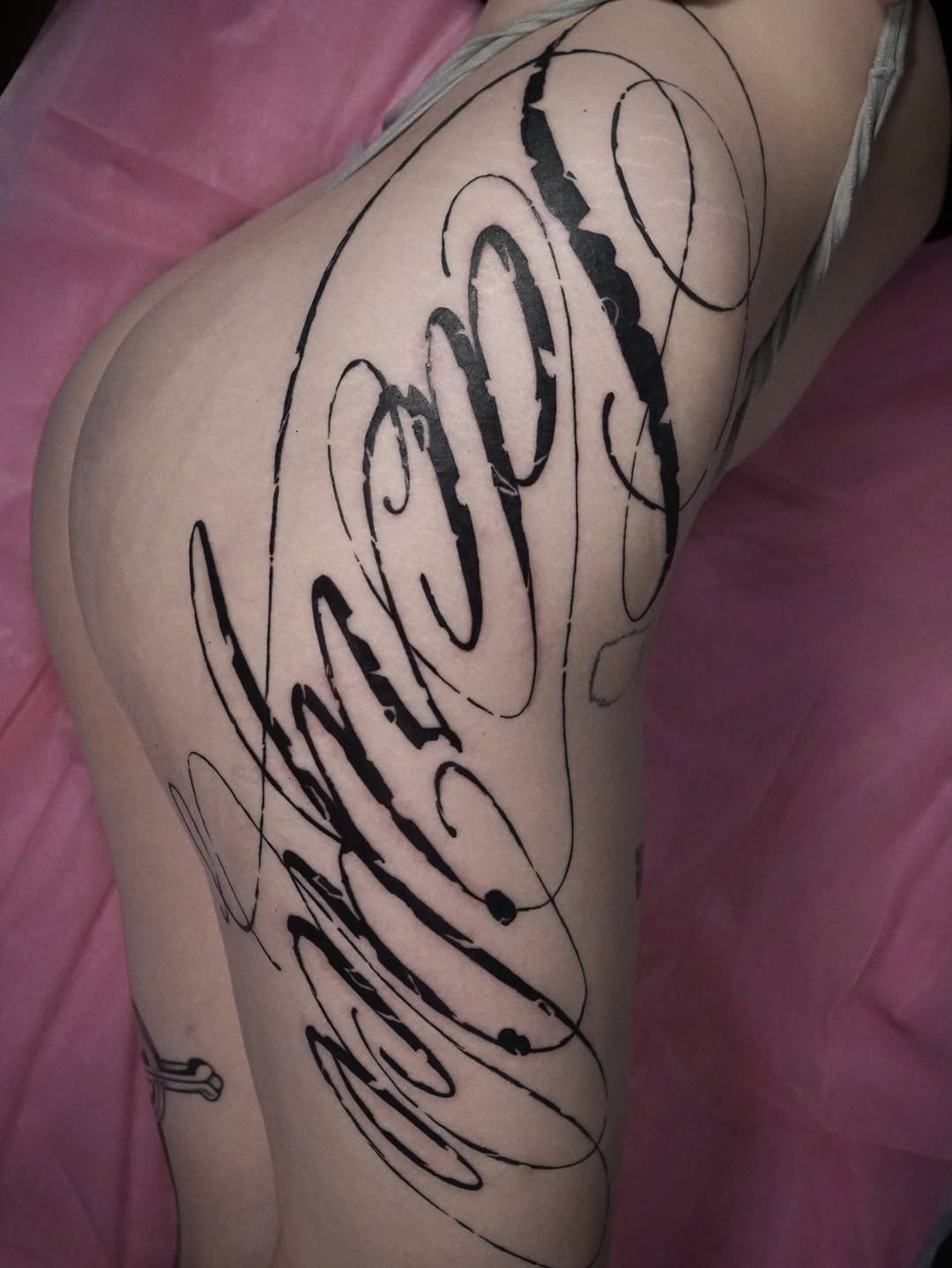 Tattoo by @gremlin.tats β lettering_script, blackwork