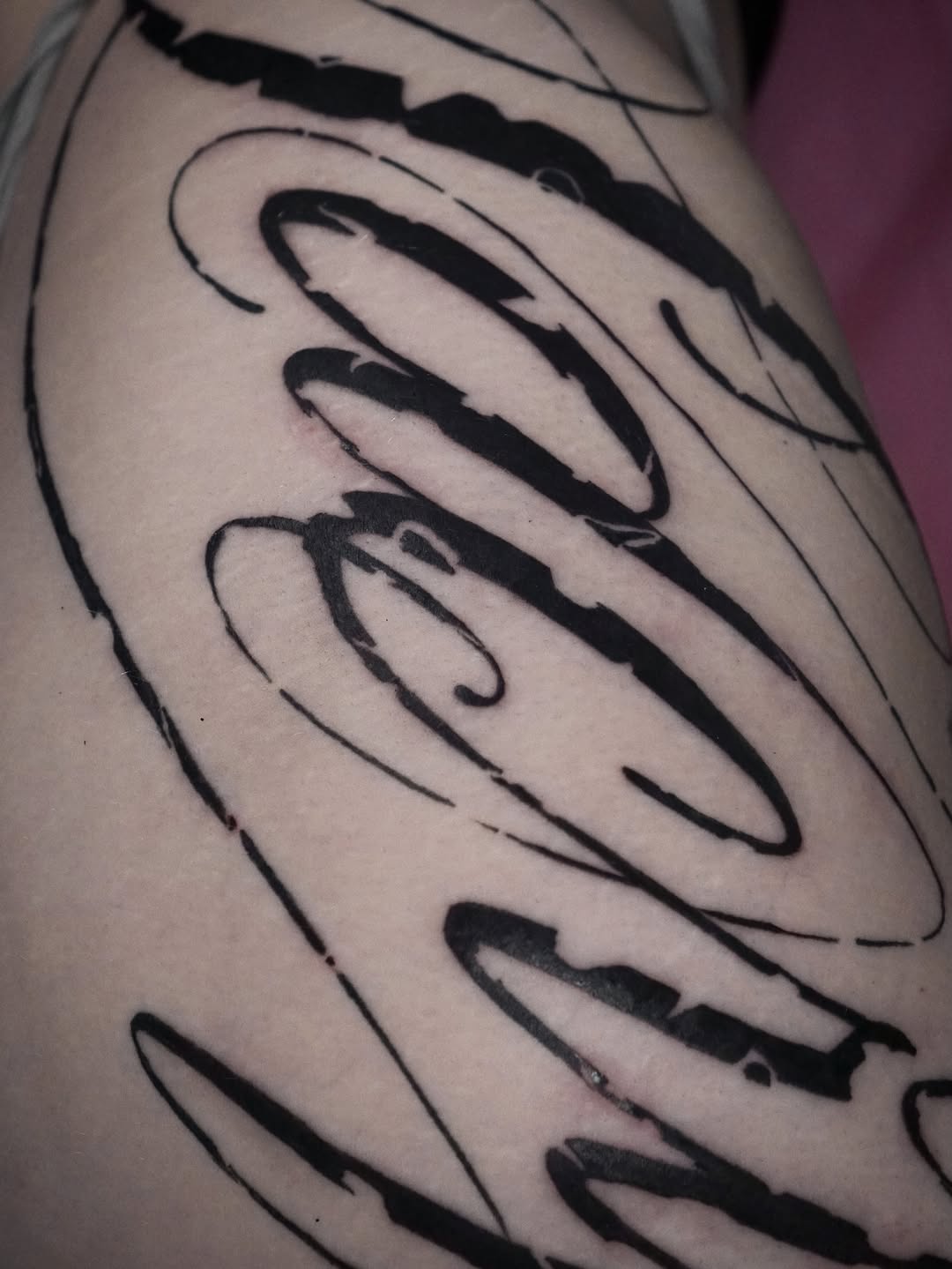 Tattoo by @gremlin.tats β lettering_script, blackwork