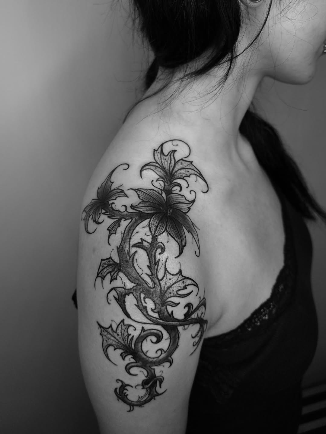 Tattoo by @emogirltattoo — black_and_grey, dark_realism