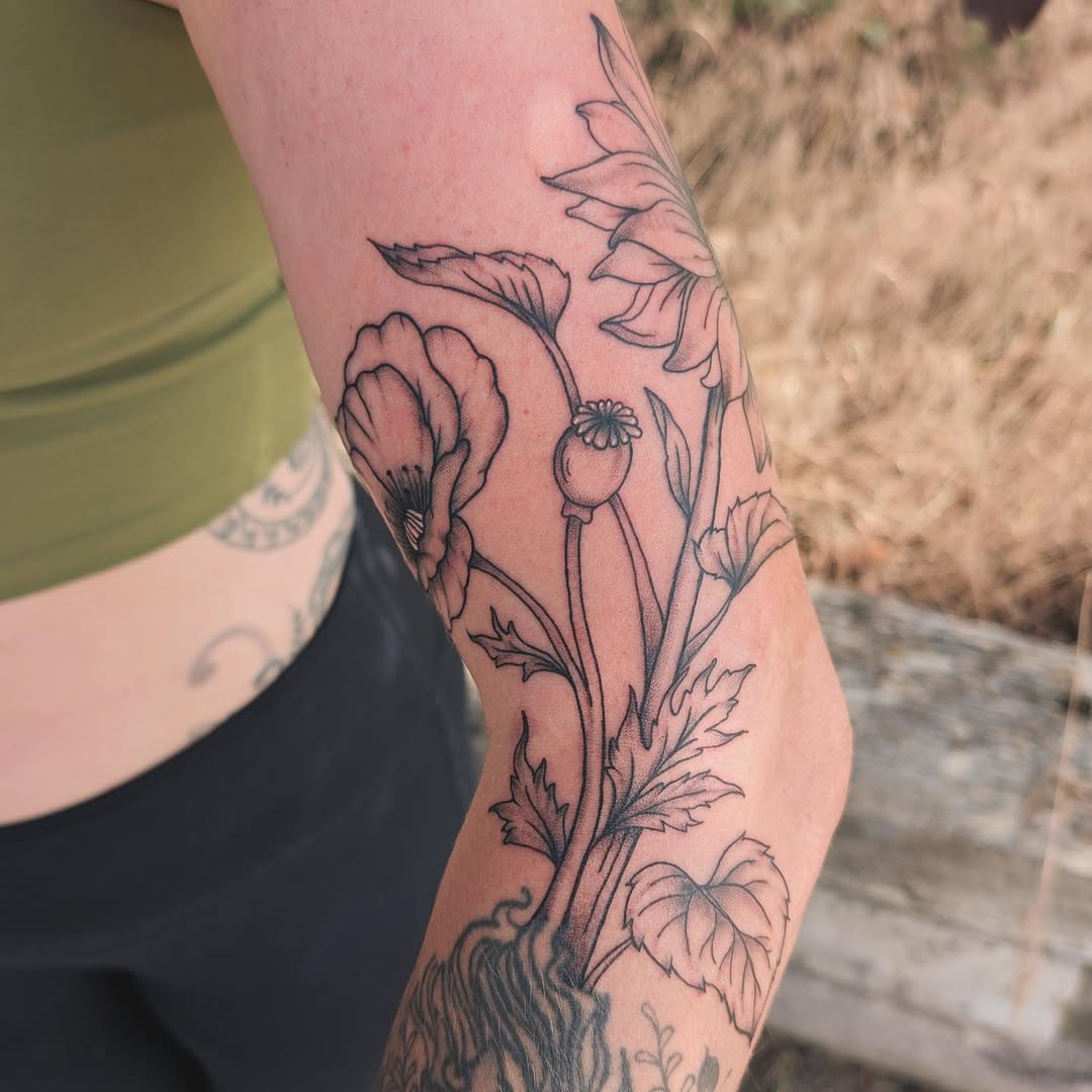 Tattoo by @uprootedtattooing — fine_line, black_and_grey